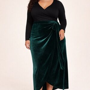 Luxurious Velvet Maxi Wrap Skirt in Emerald Green